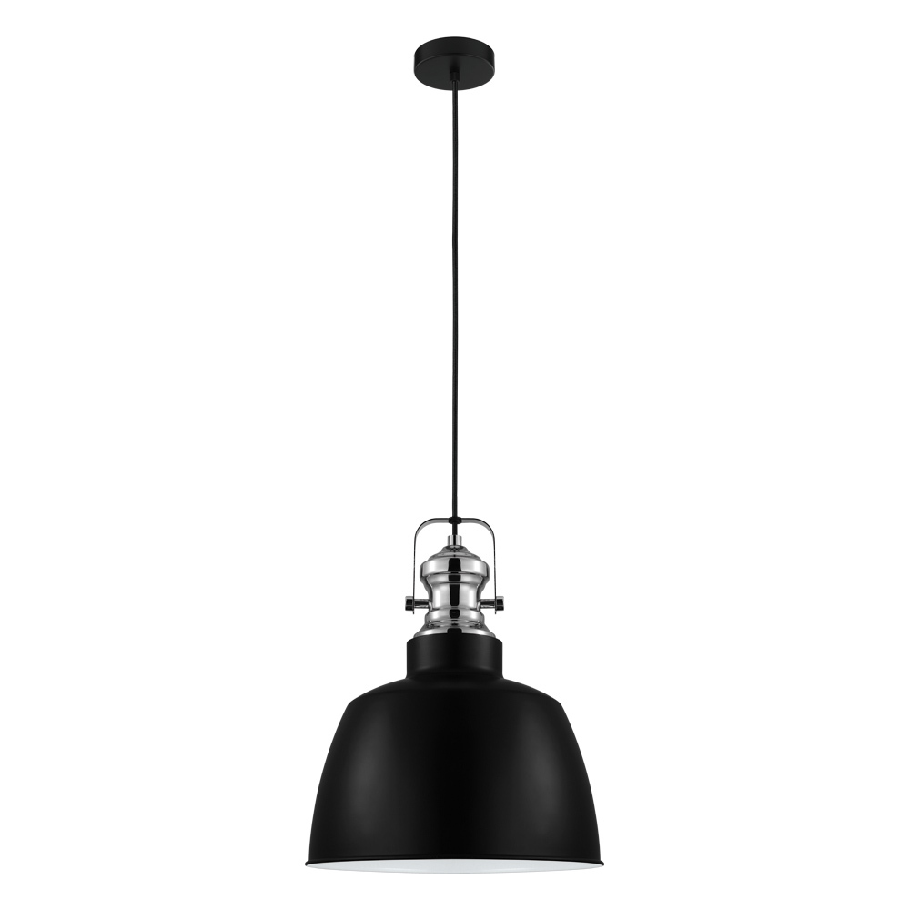 1 LT Pendant w/ Matte Black Finish & Matte Black Metal Shade w/ Chrome Accent