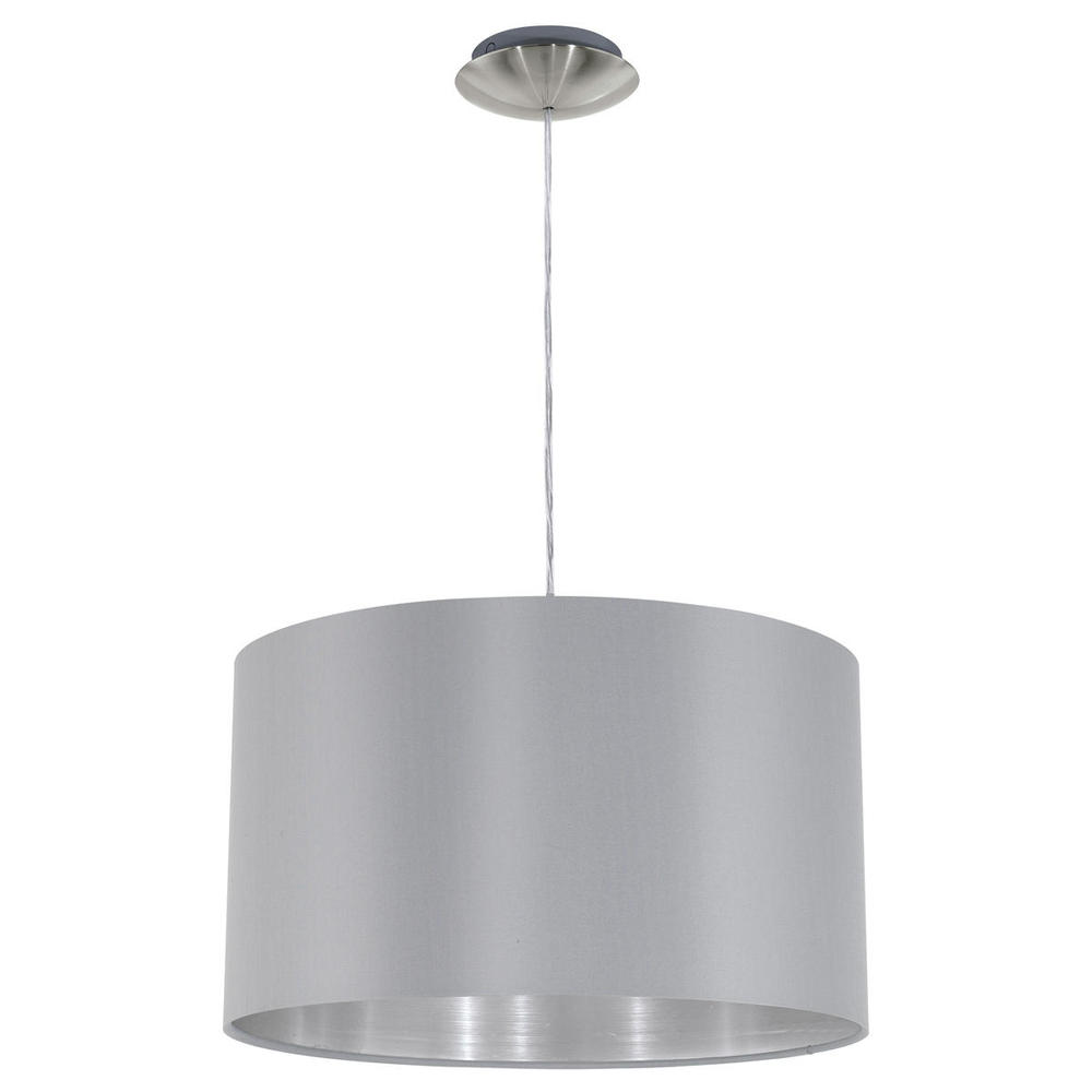 1x60W Pendant w/ Satin Nickel Finish & Grey & Silver Shade