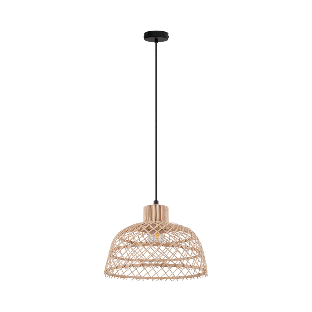 1 LT Pendant w/ Black Finish & Natural Wood Shade