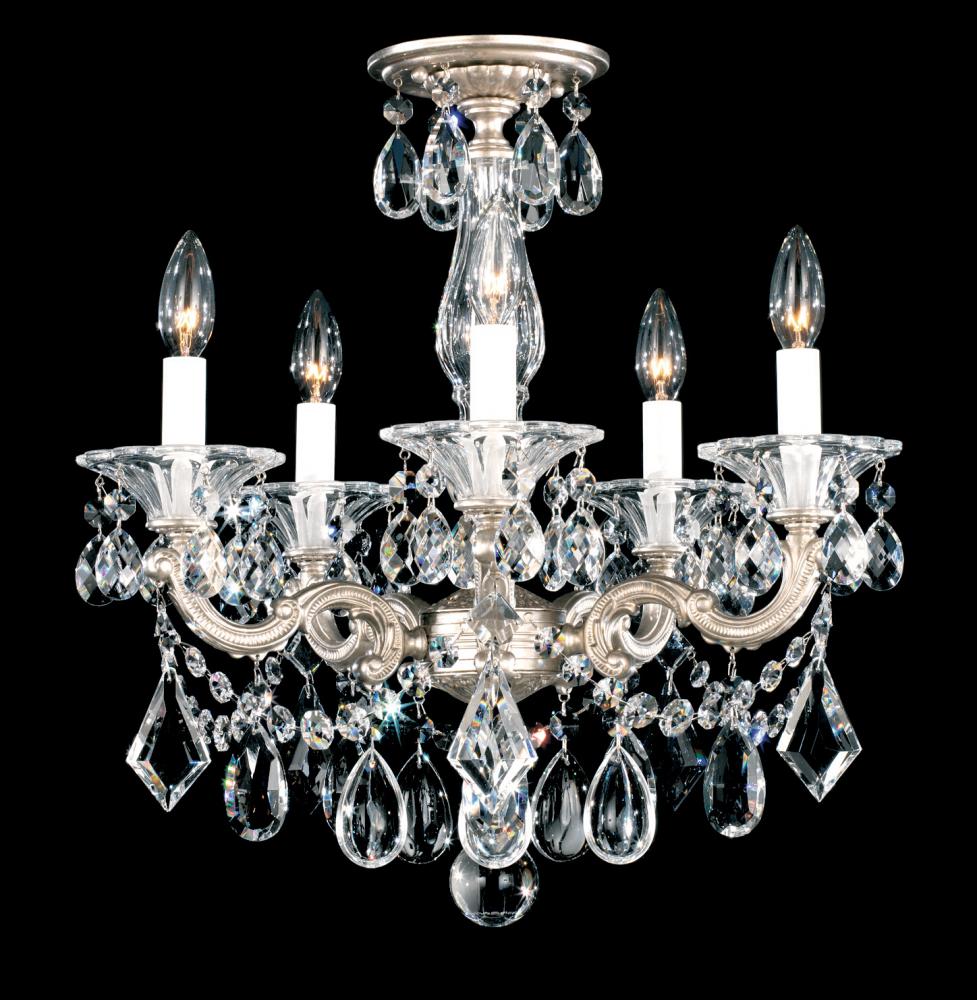 La Scala 5 Light 120V Semi-Flush Mount in Antique Silver with Heritage Handcut Crystal