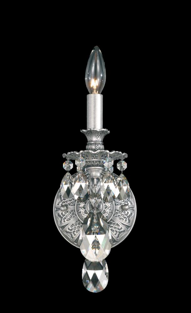 Milano 1 Light 120V Wall Sconce in Antique Silver with Heritage Handcut Crystal