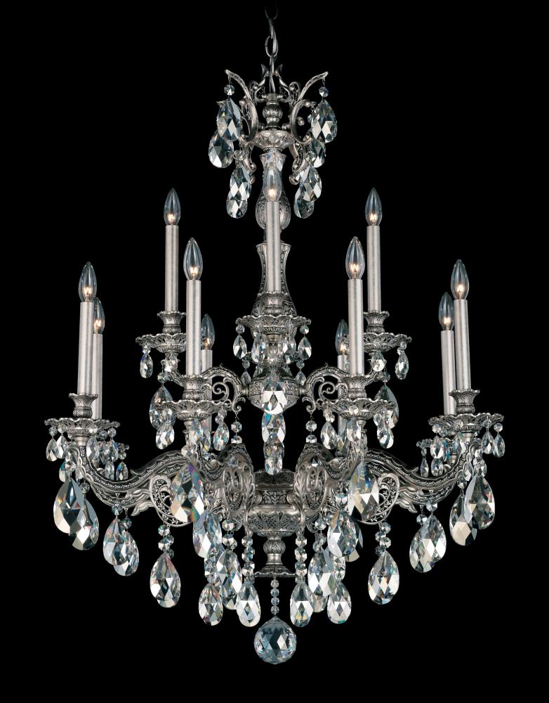 Milano 12 Light 120V Chandelier in Etruscan Gold with Heritage Handcut Crystal