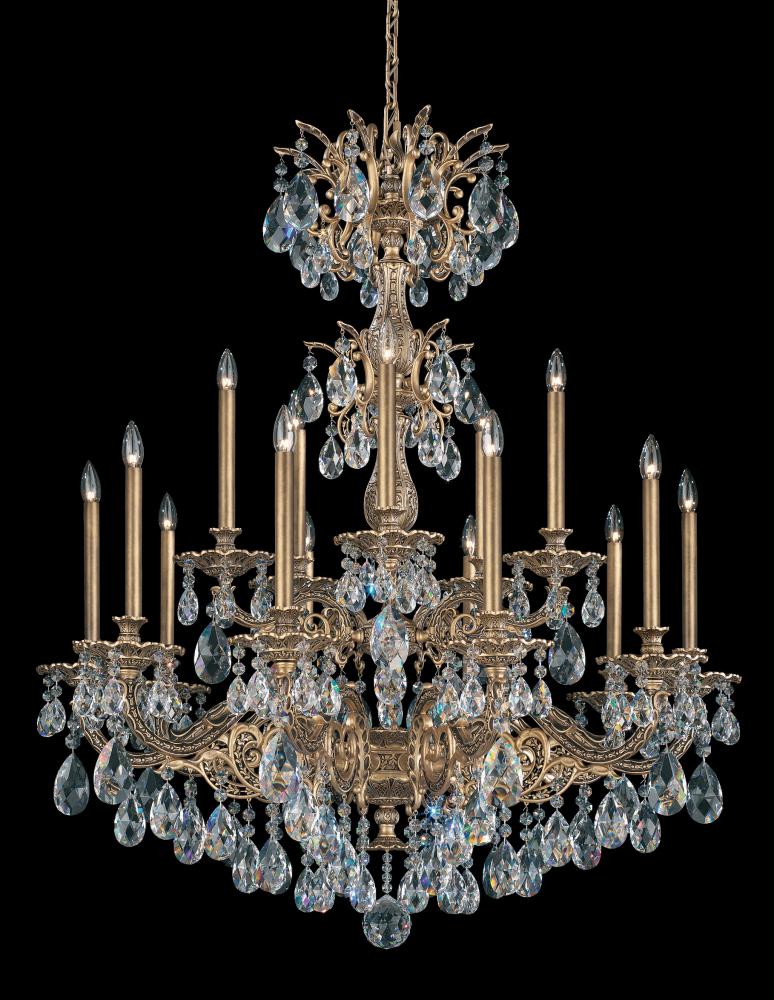 Milano 15 Light 120V Chandelier in Etruscan Gold with Heritage Handcut Crystal