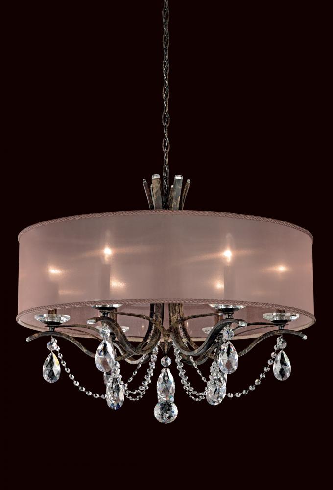 Vesca 6 Light 120V Chandelier in Antique Silver with Clear Heritage Handcut Crystal and Gold Shade