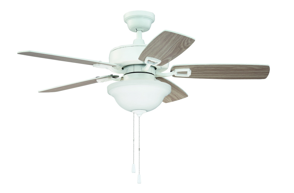 Twist N Click 42" 5-Blade Ceiling Fan in White w/ White/Washed Oak Blades (3-Light Bowl)