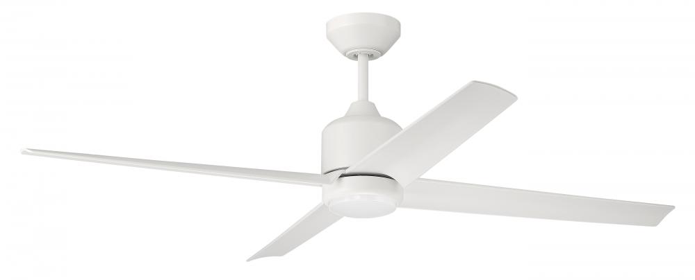 52" Quell Fan, White Finish, White Blades. LED Light, WIFI and Control Included