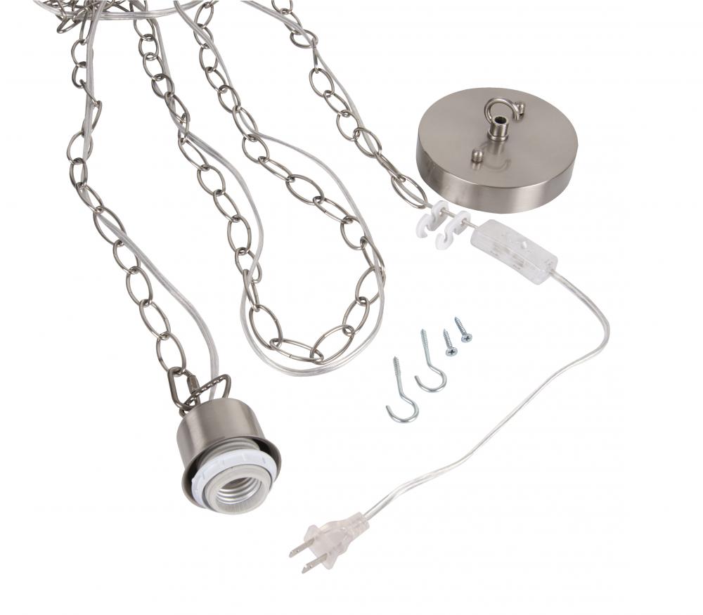 Swag Hardware Kit 15&#39; Silver Cord w/Socket, Chain and Canopy in Brushed Polished Nickel