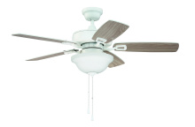 Craftmade TCE42W5C1-C - Twist N Click 42" 5-Blade Ceiling Fan in White w/ White/Washed Oak Blades (3-Light Bowl)