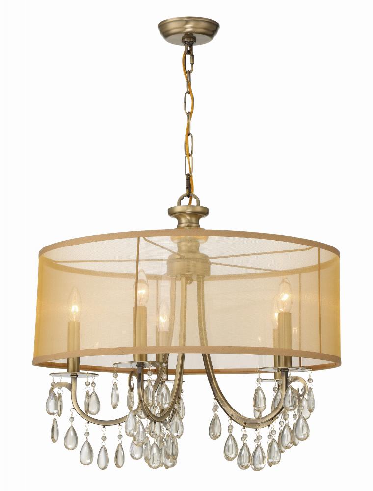 Hampton 5 Light Drum Shade Antique Brass Chandelier