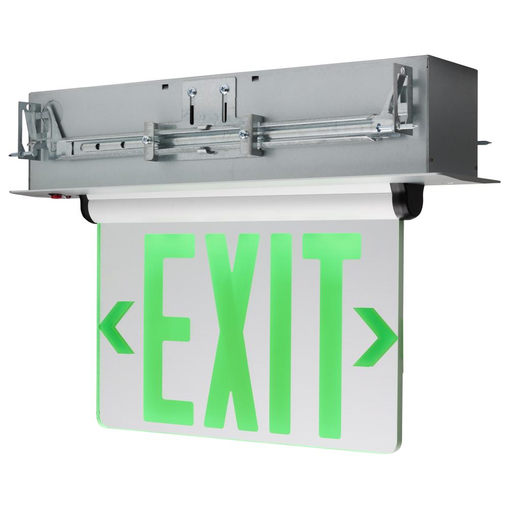 Green (Mirror) Edge Lit LED Exit Sign; 2.94 Watts; Dual Face; 120V/277 Volt; Silver Finish