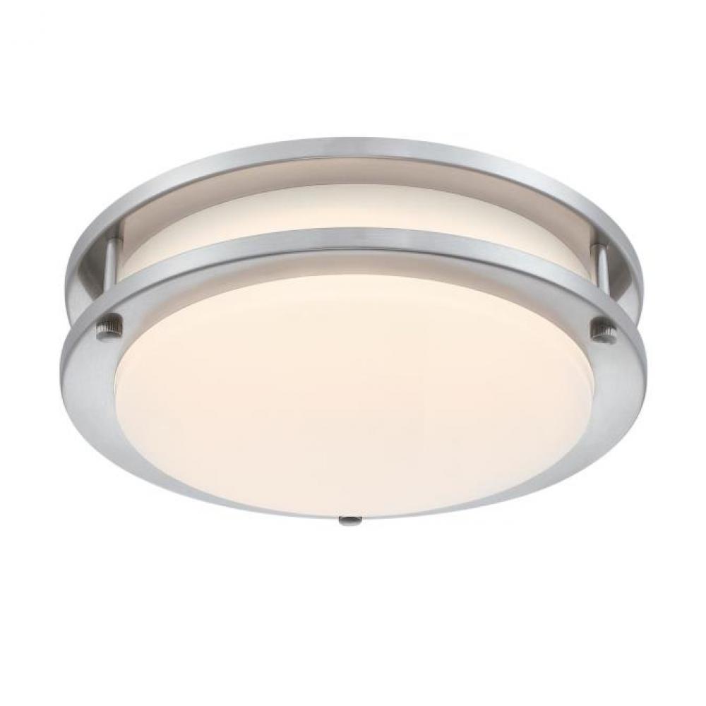 11 in. 23W LED Flush with Color Temperature Selection Brushed Nickel Finish Frosted Acrylic Shade