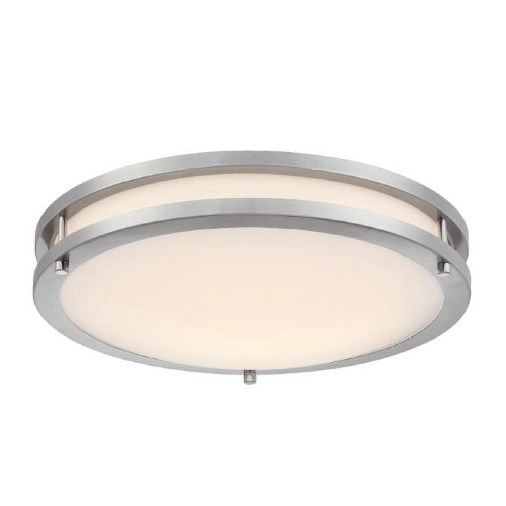 16 in. 23W LED Flush with Color Temperature Selection Brushed Nickel Finish Frosted Acrylic Shade