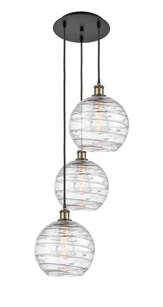 Athens Deco Swirl - 3 Light - 17 inch - Black Antique Brass - Cord hung - Multi Pendant