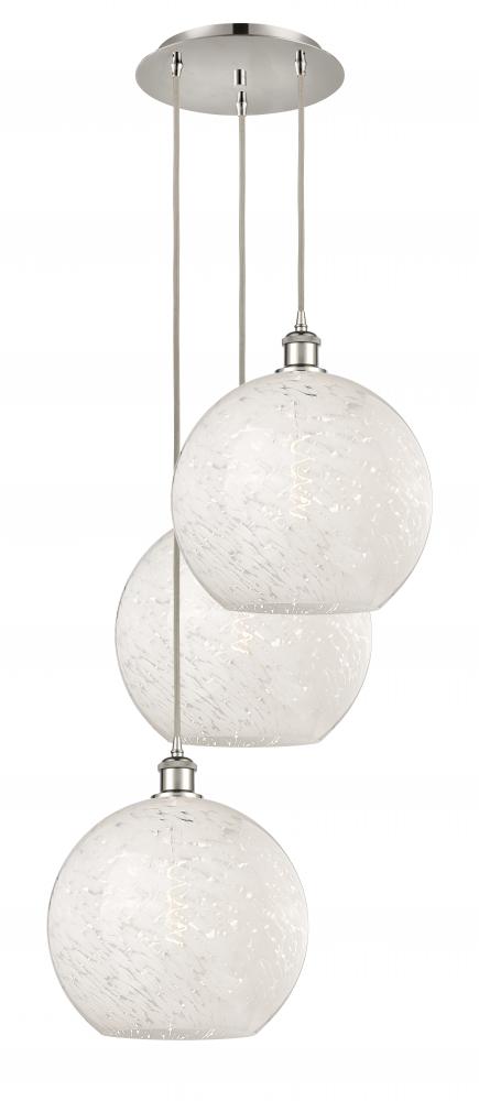 White Mouchette - 3 Light - 19 inch - Polished Nickel - Cord Hung - Multi Pendant