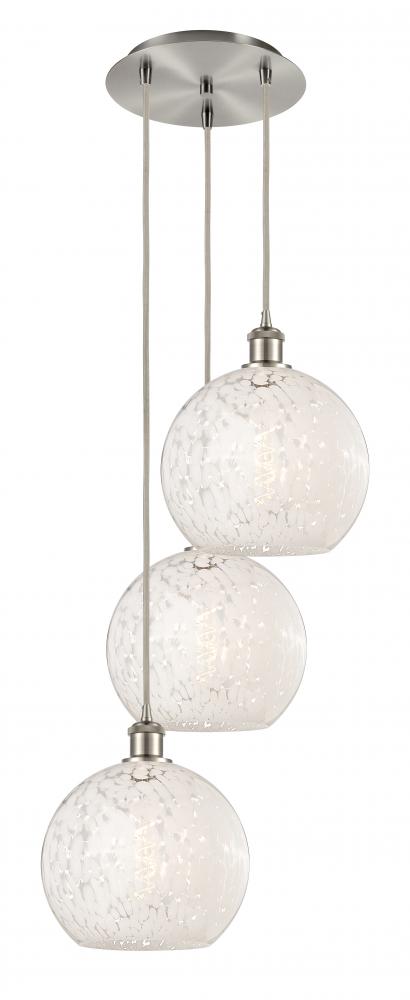 White Mouchette - 3 Light - 17 inch - Brushed Satin Nickel - Cord Hung - Multi Pendant