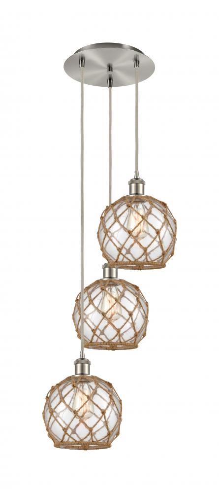 Farmhouse Rope - 3 Light - 15 inch - Brushed Satin Nickel - Cord Hung - Multi Pendant
