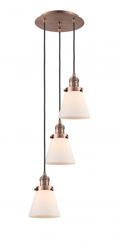 Cone - 3 Light - 13 inch - Antique Copper - Cord hung - Multi Pendant