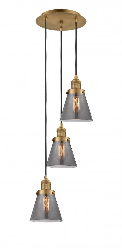 Cone - 3 Light - 13 inch - Brushed Brass - Cord hung - Multi Pendant