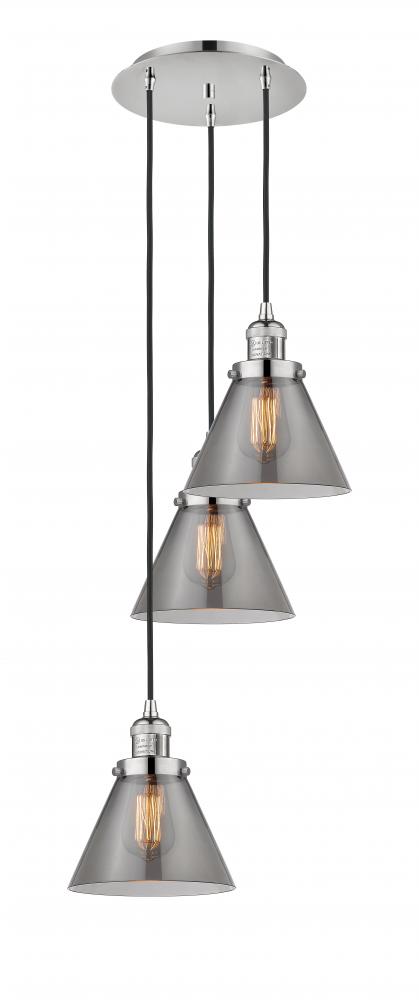 Cone - 3 Light - 14 inch - Polished Nickel - Cord hung - Multi Pendant