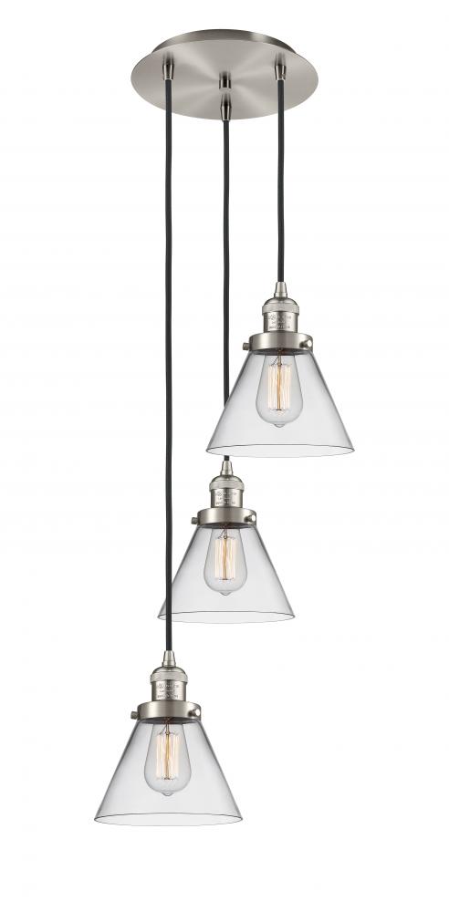 Cone - 3 Light - 14 inch - Brushed Satin Nickel - Cord hung - Multi Pendant
