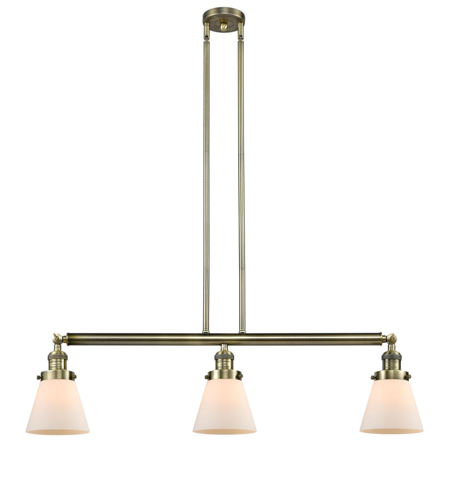 Cone - 3 Light - 39 inch - Antique Brass - Stem Hung - Island Light