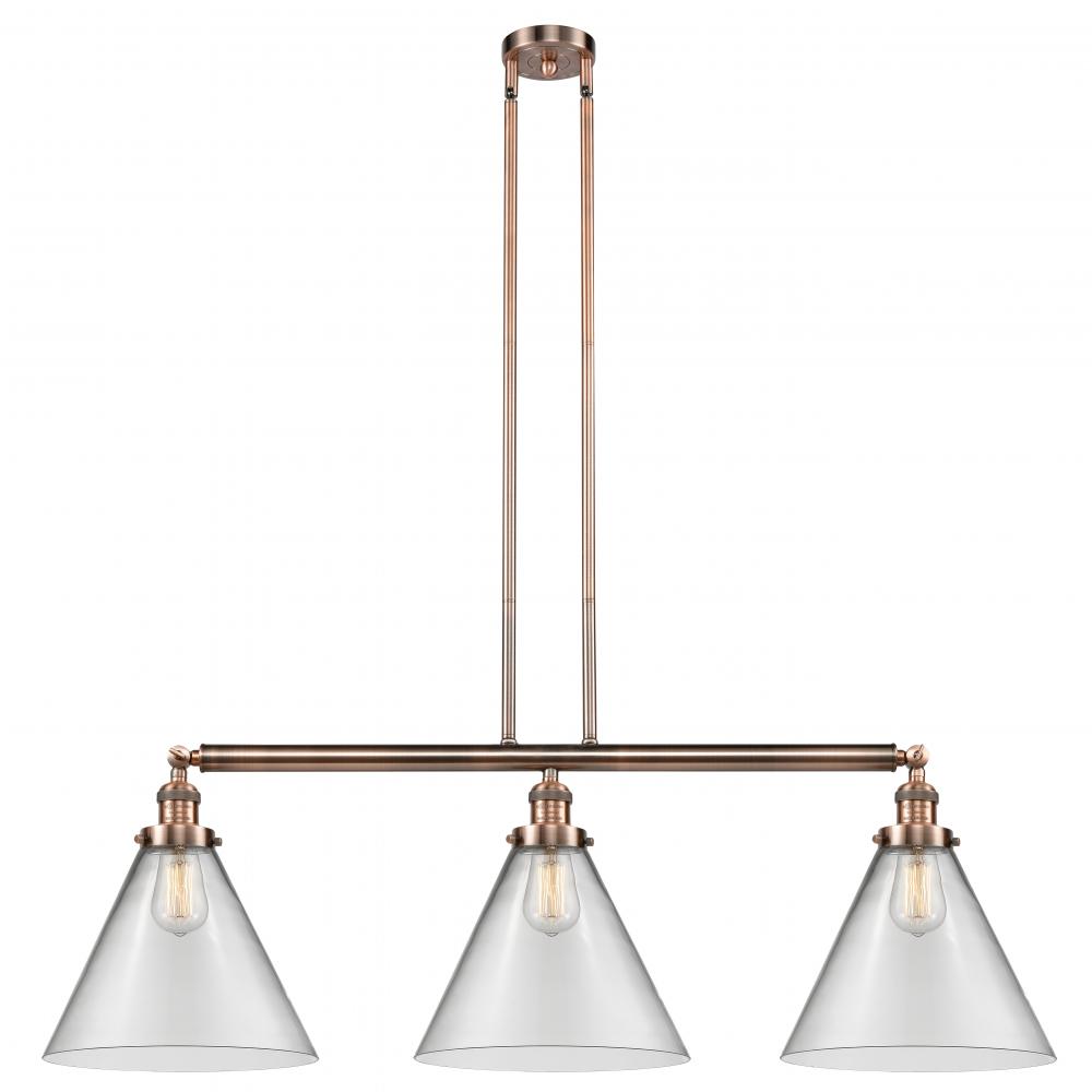 Cone - 3 Light - 44 inch - Antique Copper - Stem Hung - Adjustable Island Light