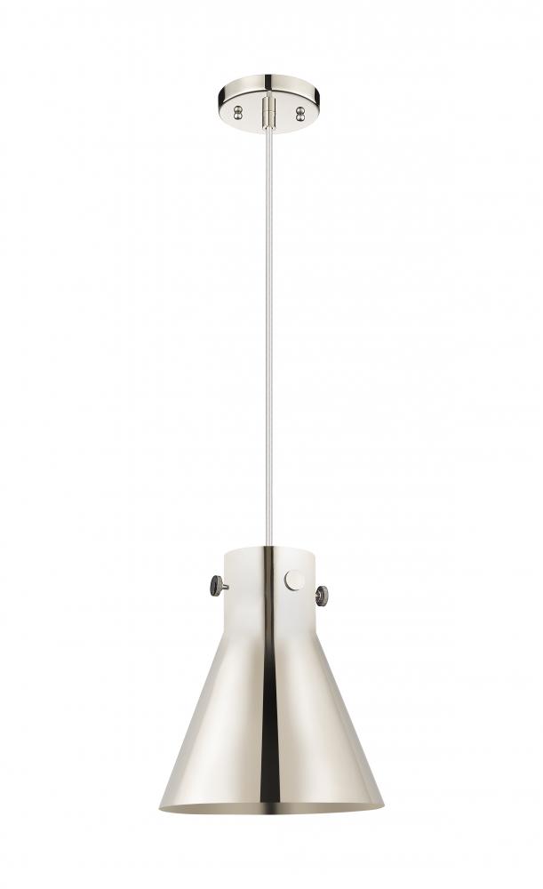 Newton Cone - 1 Light - 10 inch - Polished Nickel - Cord hung - Pendant
