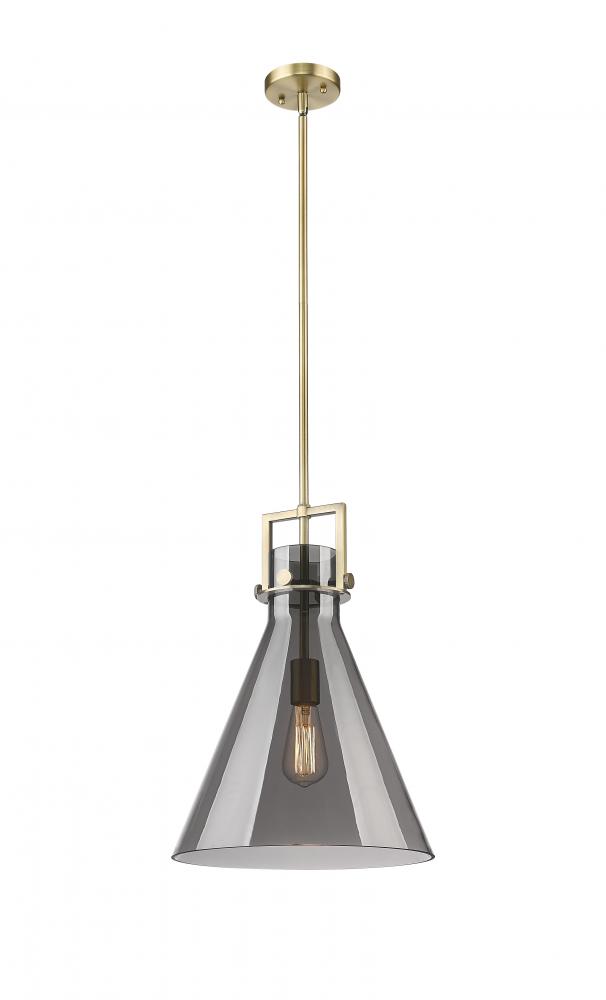 Newton Cone - 1 Light - 14 inch - Brushed Brass - Cord hung - Pendant