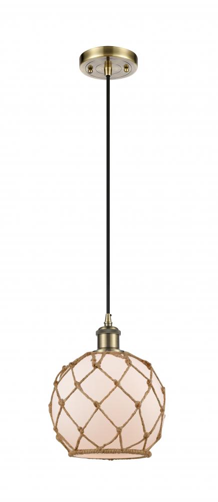 Farmhouse Rope - 1 Light - 8 inch - Antique Brass - Cord hung - Mini Pendant