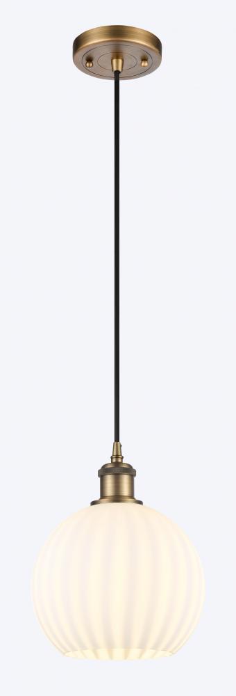 White Venetian - 1 Light - 8 inch - Brushed Brass - Cord Hung - Mini Pendant