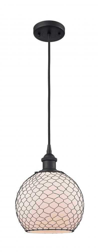 Farmhouse Chicken Wire - 1 Light - 8 inch - Matte Black - Cord hung - Mini Pendant