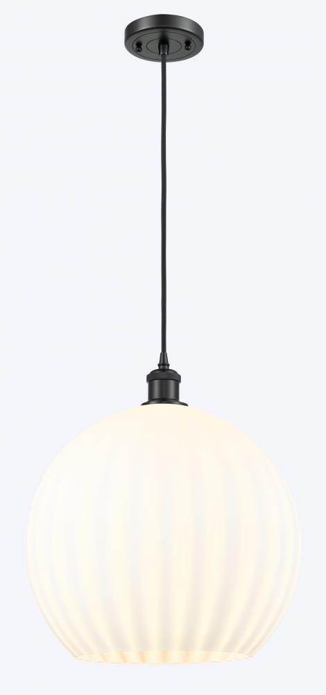 White Venetian - 1 Light - 14 inch - Matte Black - Cord Hung - Pendant