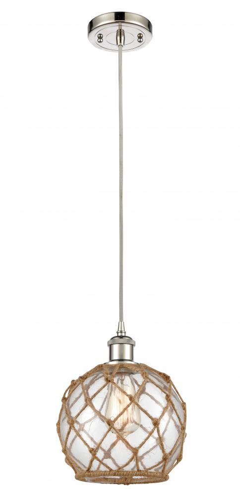 Farmhouse Rope - 1 Light - 8 inch - Polished Nickel - Cord hung - Mini Pendant