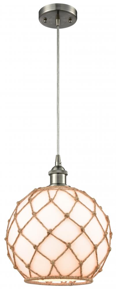 Farmhouse Rope - 1 Light - 10 inch - Brushed Satin Nickel - Cord hung - Mini Pendant