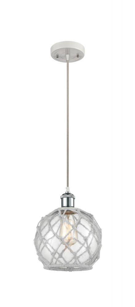 Farmhouse Rope - 1 Light - 8 inch - White Polished Chrome - Cord hung - Mini Pendant