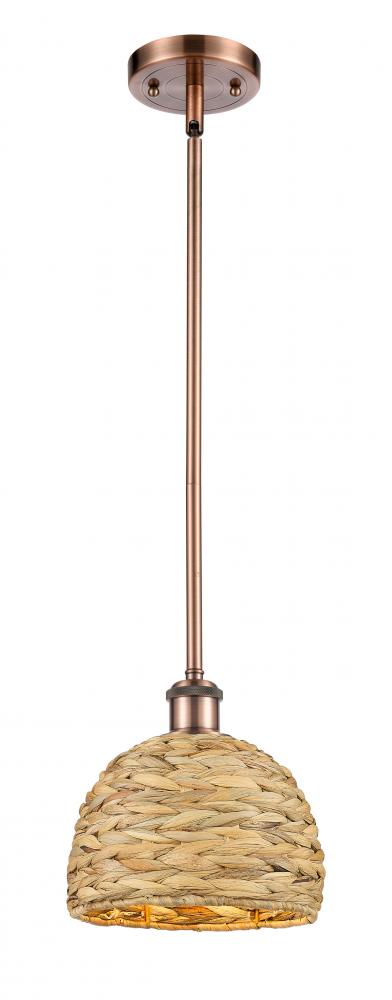 Woven Rattan - 1 Light - 8 inch - Antique Copper - Mini Pendant