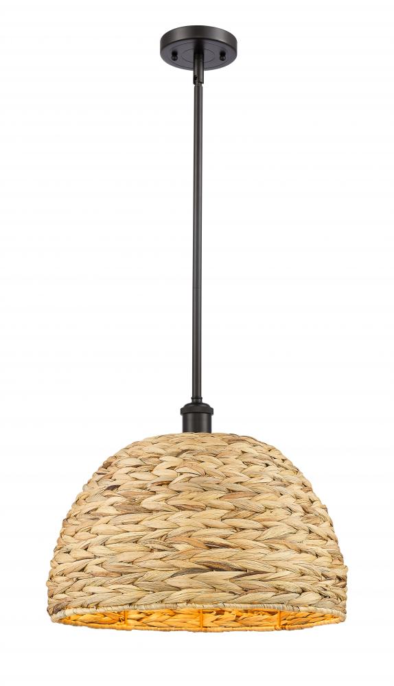 Woven Rattan - 1 Light - 16 inch - Oil Rubbed Bronze - Mini Pendant