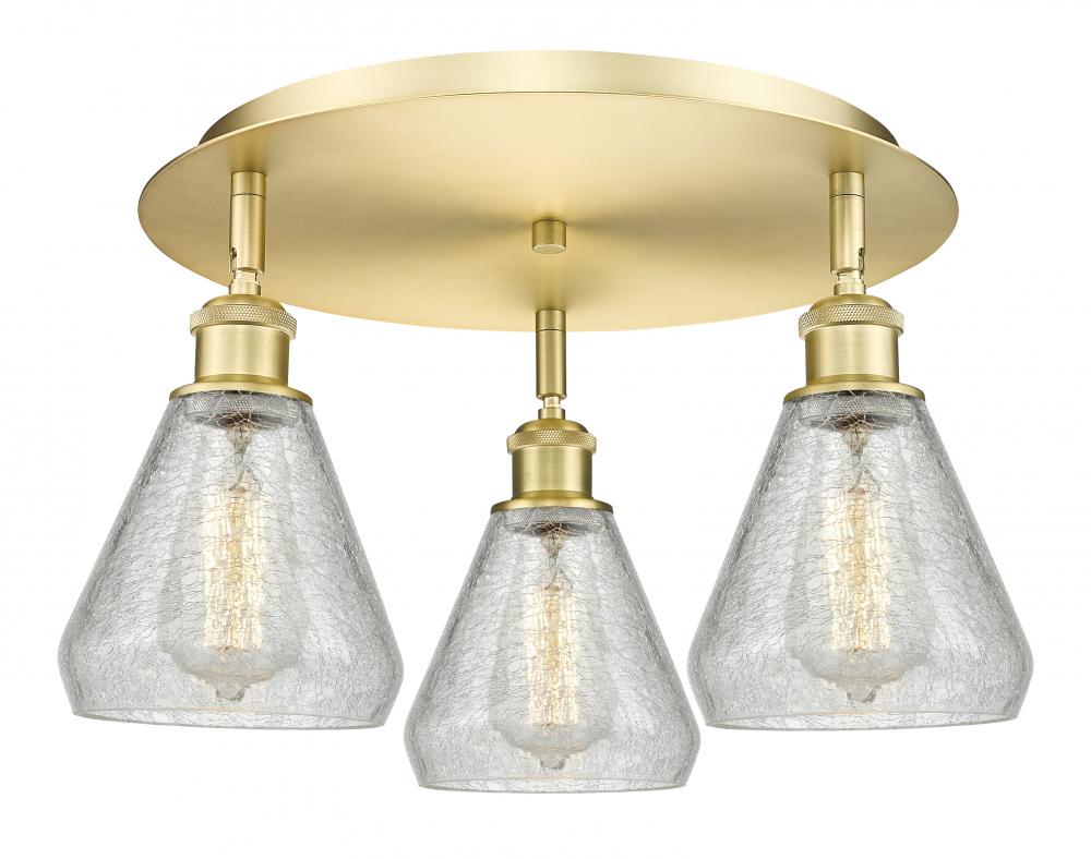 Conesus - 3 Light - 18 inch - Satin Gold - Flush Mount