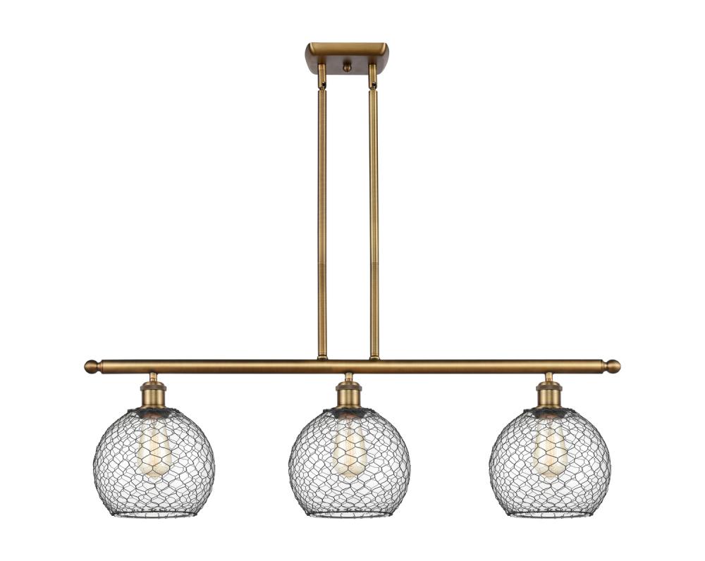 Farmhouse Chicken Wire - 3 Light - 36 inch - Brushed Brass - Cord hung - Island Light