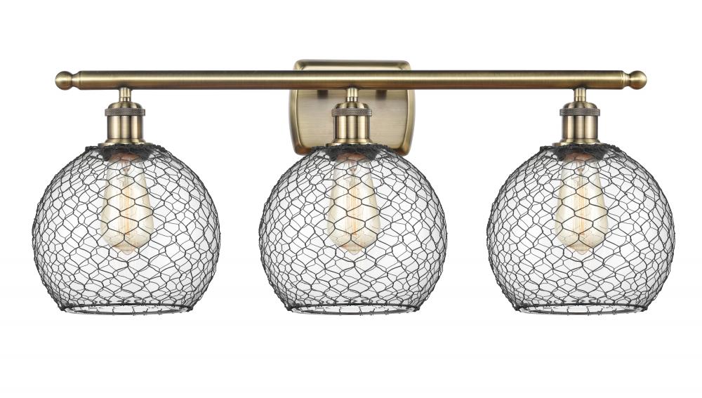 Farmhouse Chicken Wire - 3 Light - 28 inch - Antique Brass - Bath Vanity Light