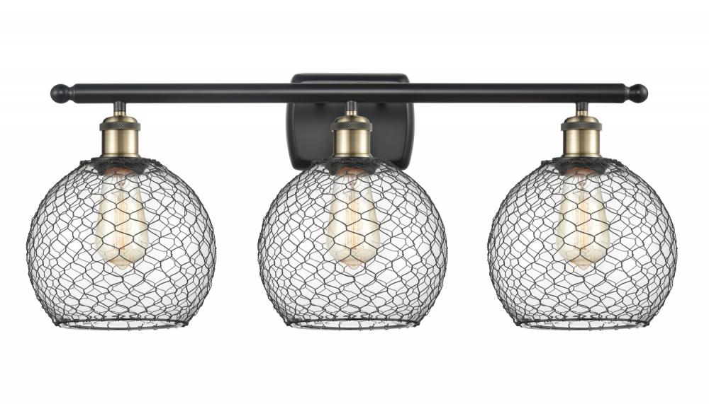 Farmhouse Chicken Wire - 3 Light - 28 inch - Black Antique Brass - Bath Vanity Light