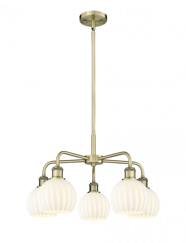 White Venetian - 5 Light - 24 inch - Antique Brass - Chandelier