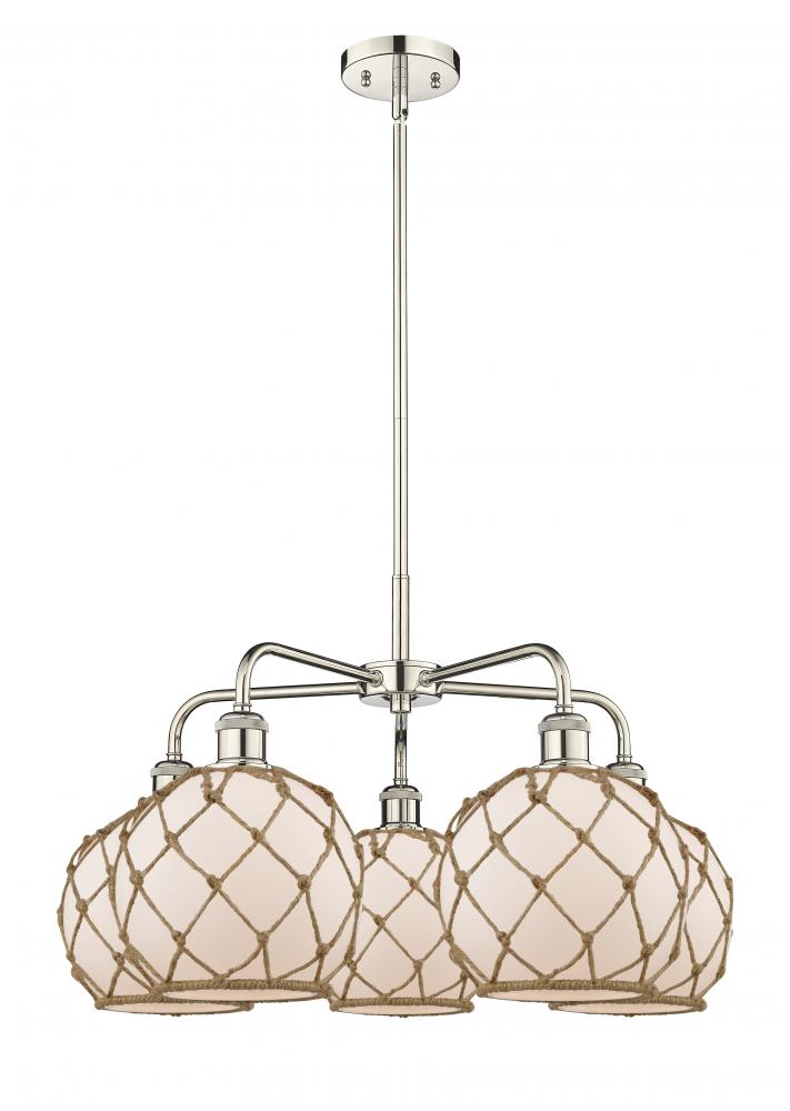 Farmhouse Rope - 5 Light - 27 inch - Polished Nickel - Stem hung - Chandelier