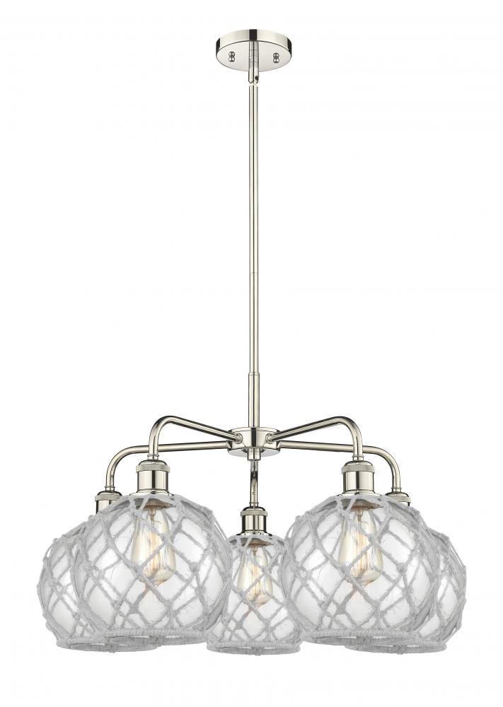 Farmhouse Rope - 5 Light - 27 inch - Polished Nickel - Stem hung - Chandelier
