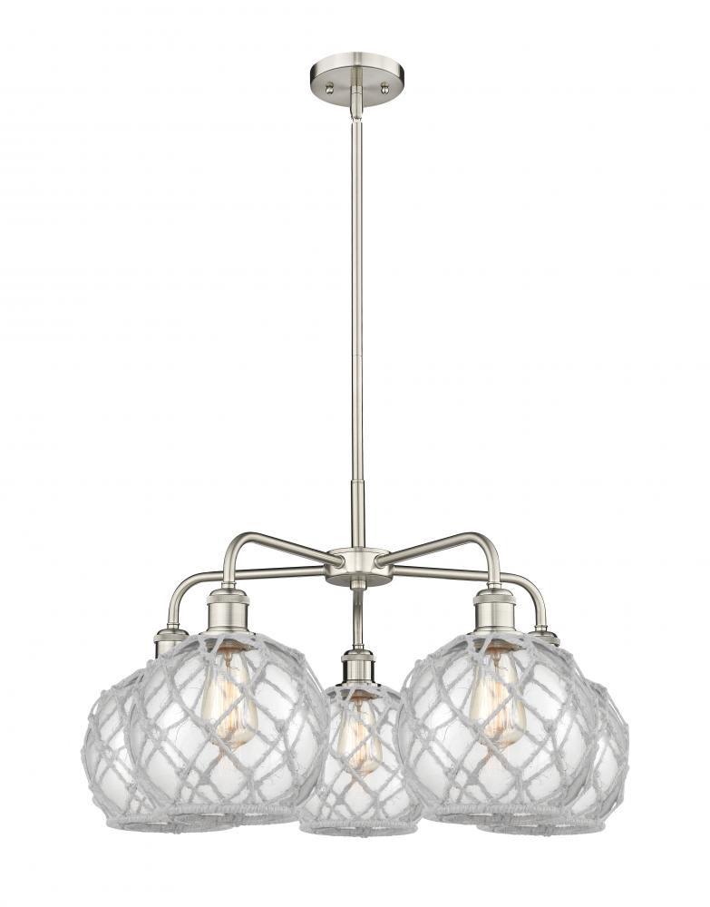 Farmhouse Rope - 5 Light - 27 inch - Satin Nickel - Stem hung - Chandelier