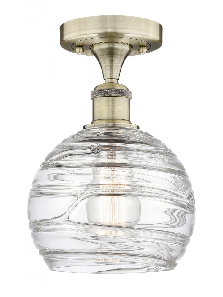 Athens Deco Swirl - 1 Light - 8 inch - Antique Brass - Semi-Flush Mount