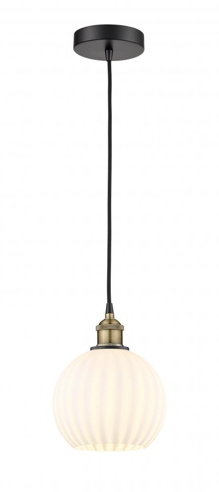 White Venetian - 1 Light - 8 inch - Black Antique Brass - Cord Hung - Mini Pendant