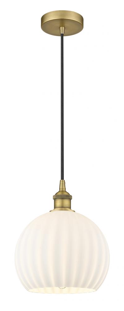 White Venetian - 1 Light - 10 inch - Brushed Brass - Cord Hung - Mini Pendant