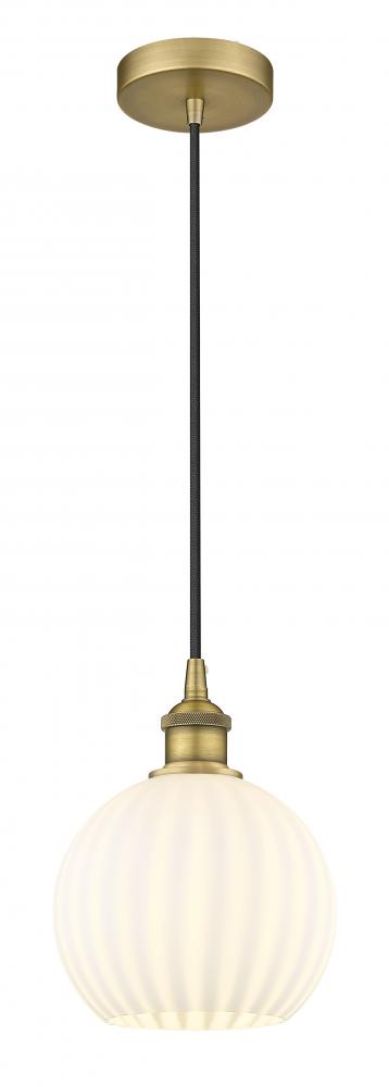White Venetian - 1 Light - 8 inch - Brushed Brass - Cord Hung - Mini Pendant