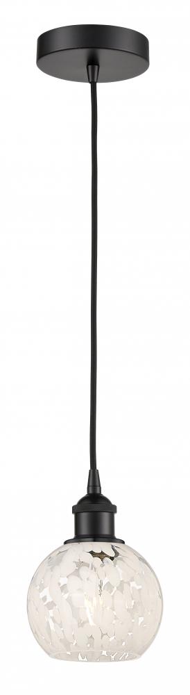 White Mouchette - 1 Light - 6 inch - Matte Black - Cord Hung - Mini Pendant